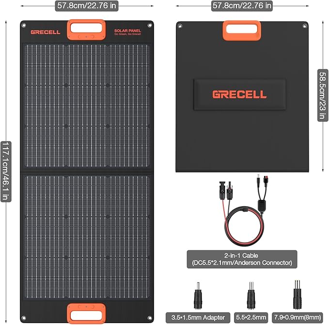 GRECELL 100W Portable Solar Panel for Power Station Generator, 20V Foldable Solar Cell Solar Charger with High-Efficiency Battery Charger for Outdoor Camping Van RV Trip