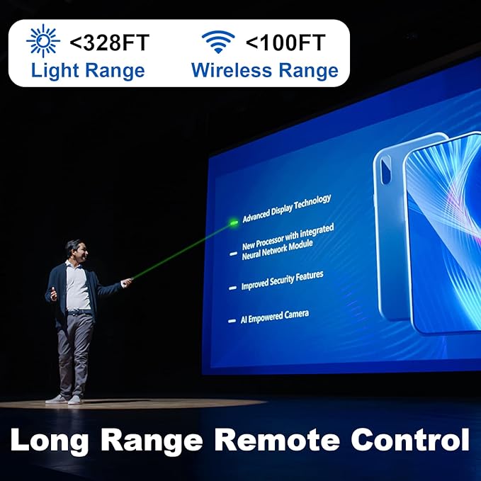 Presentation Clicker PowerPoint Wireless Presenter Remote: Rechargeable Green Laser Pointer Clickers USB A Type C Computer Mac Power Point PPT Slideshow Google Slide Advancer