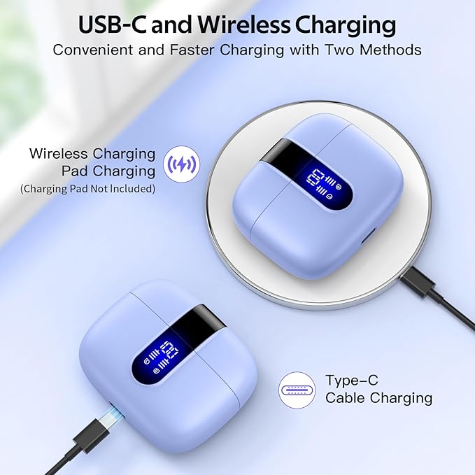 TAGRY Bluetooth Headphones True Wireless Earbuds 60H Playback LED Power Display Earphones with Wireless Charging Case IPX5 Waterproof in-Ear Ear buds with Mic for TV Smart Phone Laptop Computer Sports