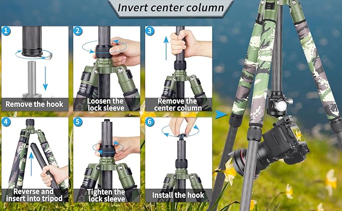 Carbon Fiber Tripod-INNOREL RT85CG Super Professional Stand with Low Gravity Center 360° Panoramic Ballhead and Green Camouflage Leg Covers for Digital DSLR Camera