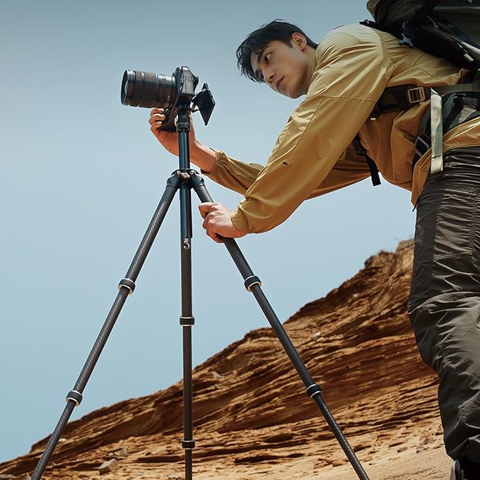 TreeRoot 61" Carbon Fiber Small Travel Tripod Kit C141K-301, 4-Section Round Tube Legs, Quick Lock Tripod with Ballhead-T00A4903