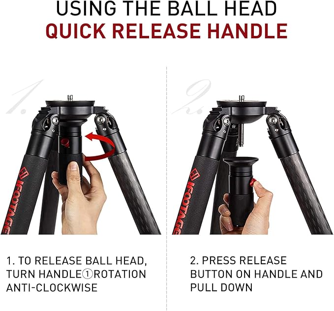 IFOOTAGE 61''/155cm Camera Tripod Heavy Duty,Travel Lightweight Carbon Fiber,Quick Adajustment Bowl Hand,Max Load 19.84 LB/9KG TC7