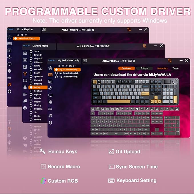 AULA F108 PRO - Wireless Mechanical Keyboard with Screen & Knob,Full Size Keyboard with 8000mAh Battery,Pre-lubed Switches,Side Printed PBT Keycaps,RGB Backlit Hot Swappable Custom Gaming Keyboards