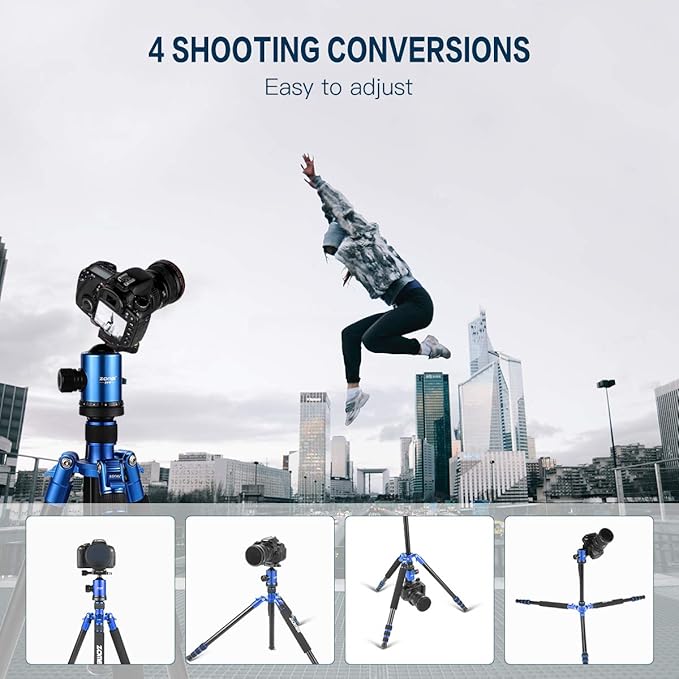 ZOMEI Z818 Tall Camera Tripod 65'' Aluminium Alloy Monopod with 360 Panorama Ball Head Quick Release Plate(Blue)