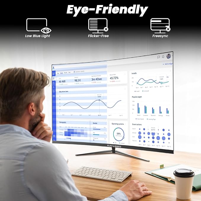 1800R 27 inch Curved Monitor 1080p,Borderless Display,4000:1 Contrast Ratio,75Hz Computer Monitor with FreeSync & Eye-Care,Tilt Adjustable for Home Office,Eye Comfort(HDMI Cable Included)