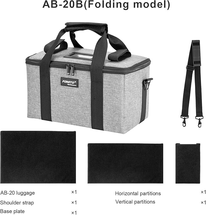 FOMITO AB-20B Foldable Camera Bag for DSLR/Gimbal/Drone 35x21x20cm Shockproof Case Foam Compartments & Carry Handle