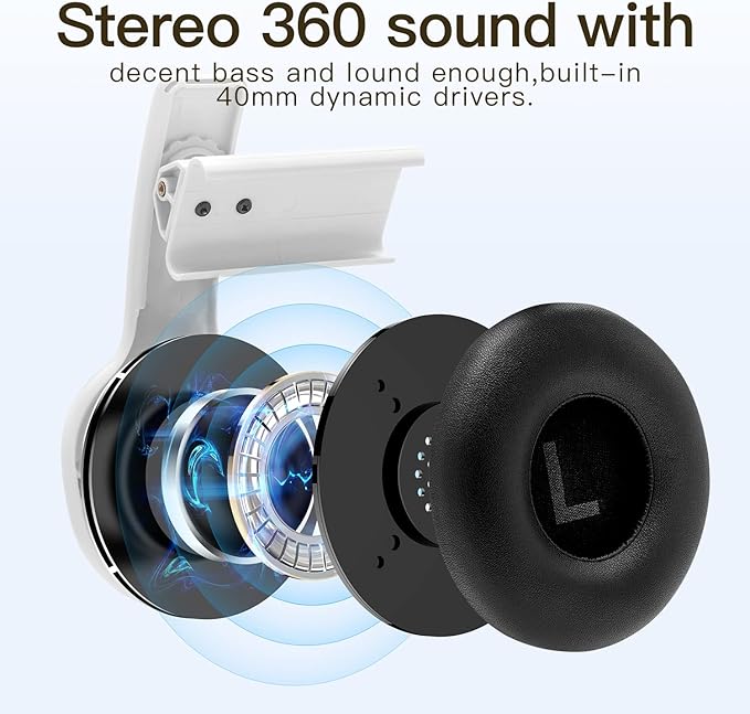 Stereo VR Headphones Compatible with Meta Quest 2, On Ear Bass, 3D 360 Degree Sound,White