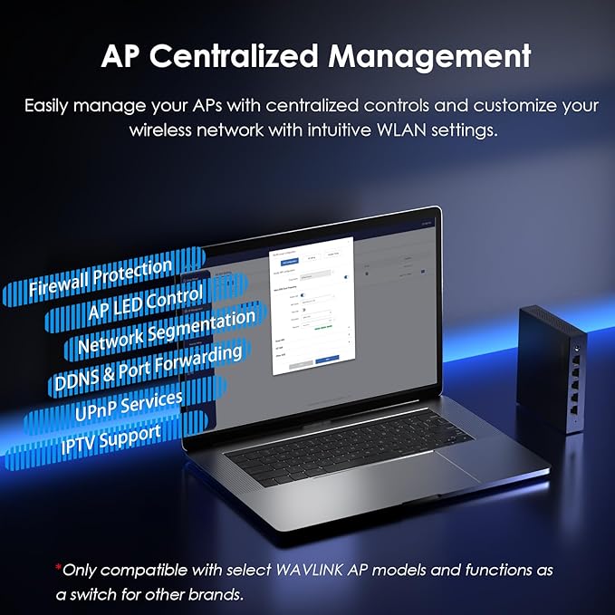 WAVLINK 5 Port Gigabit PoE Ethernet Network Switch, AC Controller – 4X LAN + 1 WAN 1000Mbps, Supports IEEE 802.3AF/at, Auto-Discovery & Centralized AP Management for Home, Hotel, Office