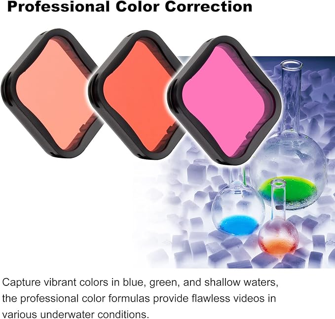 4 Pack Underwater Dive Filters for GoPro Hero 5 6 7 Black Hero 2018 Super Suit Waterproof Housing Case in Red, Light Red, Magenta, and 5X Close-up Filters for Underwater Color Correction