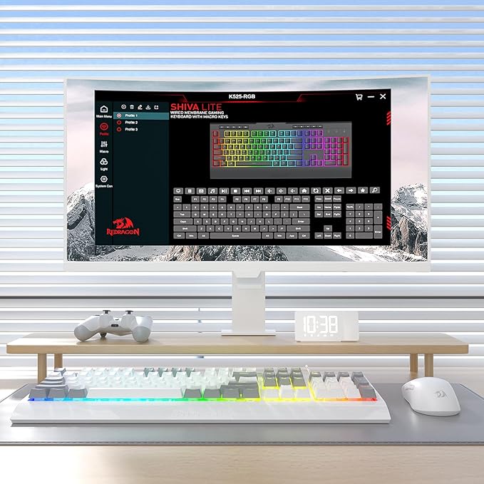 Redragon K525 RGB Backlit 104 Keys Wired Membrane Gaming Keyboard w/ 5 Multimedia Keys & 4 Extra On-Board Macro Keys, Dedicated Media Control, Ergonomic Wrist Rest, Linear Mechanical-Feel Switch