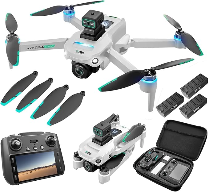 Drones with Camera for Adults 4K, GPS UHD Drone, 5G Remote Controller with Screen, One Key Return, Dual Camere, 3rd Gear Speed, Optical Flow Mode and Obstacle Avoidance, Drone for Beginners (White)