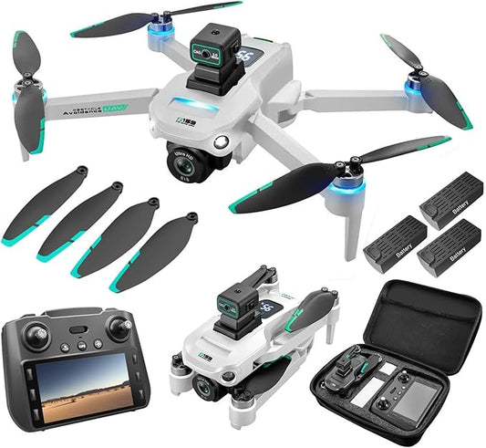 Drones with Camera for Adults 4K, GPS UHD Drone, 5G Remote Controller with Screen, One Key Return, Dual Camere, 3rd Gear Speed, Optical Flow Mode and Obstacle Avoidance, Drone for Beginners (White)