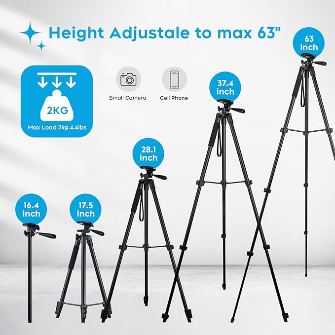 Phone Tripod - Linkcool 160cm 63" Adjustable iPhone Tripod for Smartphone Samsung iPhone Camera Stand, Lightweight Portable Tripod for iPhone with Remote Shutter Control