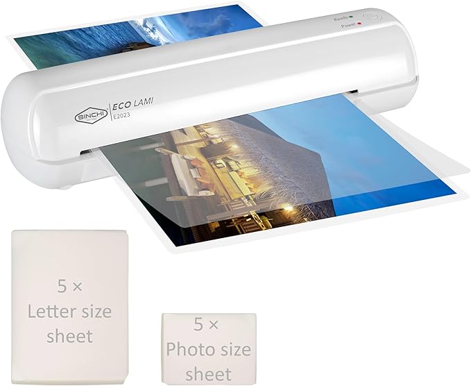 SINCHI 9-Inch Thermal Laminator, 3–5 Mil, 3-Min Warm-Up, Compact Lamination Machine with 10 Pouches, Jam Release Lever, Auto Shut-Off, One-Touch Operation for Home, Office, School