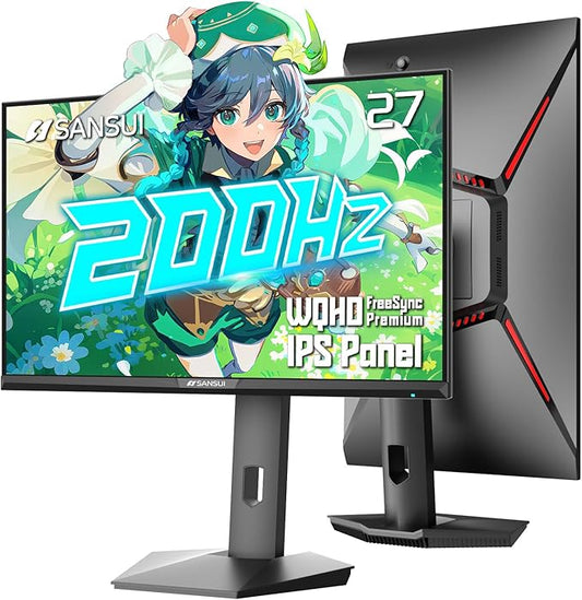 SANSUI 27 inch WQHD 200Hz 180Hz Gaming Monitor 2560×1440P-AMD FreeSync 1ms DCI-P3 95% Fast IPS Computer Monitor,Height Adjustable Vertical/Horizontal Rotating, 2×DisplayPort/HDMI 丨HDR丨Low Motion Blur