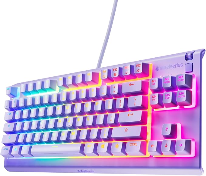 SteelSeries Apex 3 TKL Lavender RGB Gaming Keyboard — Tenkeyless Compact Form Factor — 8-Zone RGB Illumination — Water and Dust Resistant — Whisper-Quiet Gaming Switch