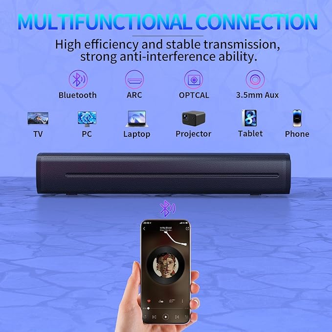 Sound Bar for Smart TV, Sound Bar, Bluetooth Soundbar for TV, 50W Surround Sound Speakers, with Optical/AUX/USB, for Surround Sound System for TV/PC/Gaming/Projectors