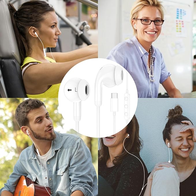 USB C Earbuds, USB Type-C Headphones for iPad 10th Generation iPhone 17 Pro 16 15 Plus iPad 11th Gen A16 Air 6 Wired Earphones with Microphone Volume Control Noise Isolating HiFi Stereo Headset White