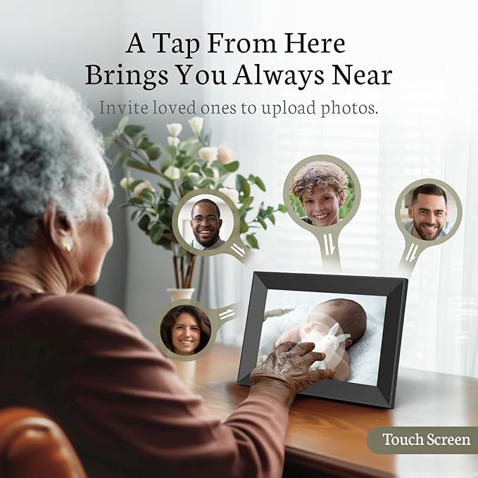 BSIMB 8 Inch Digital Picture Frame Touch Screen, 1280x800 HD WiFi Electronic Photo Frame 16GB, Share Pictures/Videos via App/USB/SD Easy Setup Gifts for Mom, Auto-Rotate, Dark Black