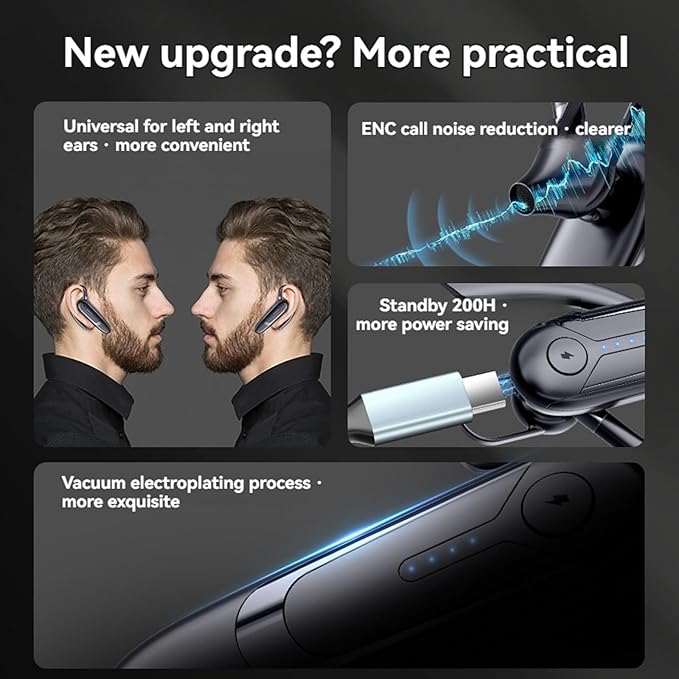 Bluetooth Headphones, Wireless Bluetooth Headphones with ENC Call Noise Cancellation, 30 Hours Talk Time 200 Hours Standby Time, LED Power Display, for Truck/Driver/Business, Universal Smartphone