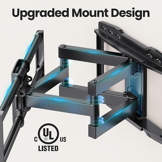 UL Listed Full Motion TV Wall Mount Bracket for Most 37-86 inch TVs, Swivel Tilt Extension Level TV Mount, Max VESA 600x400mm, Holds up to 132lbs & 16" Wood Studs with Hole Drilling Template