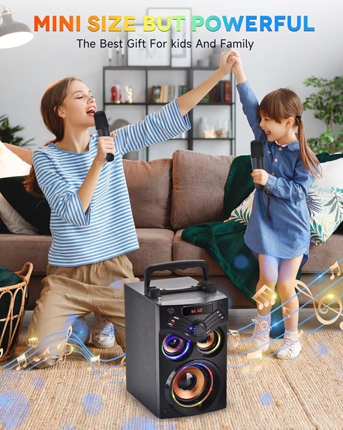 SUPINIU Bluetooth Speaker, 15W Wireless Portable Speaker with LED Owl Lights, Stereo Sound, FM Radio, EQ, TF, Party Speakers with Wireless Microphone for Home,Camping, Beach,Garage