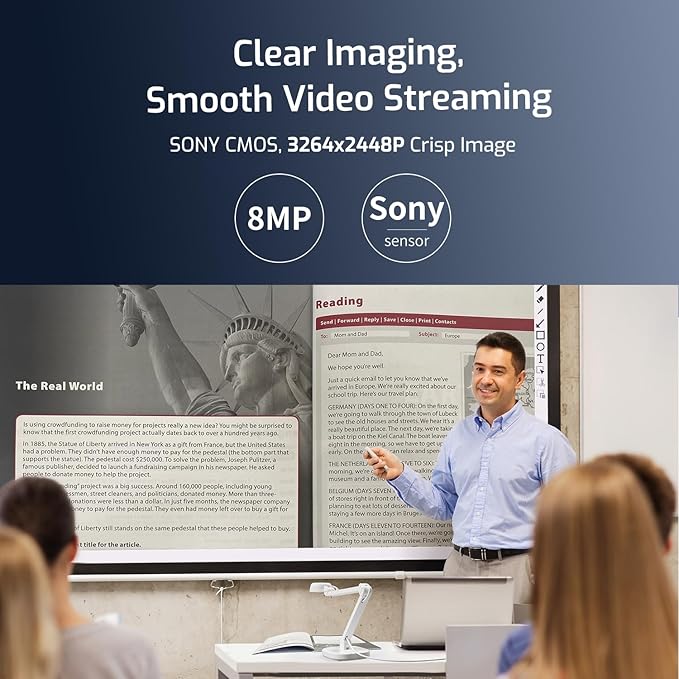 INSWAN INS-1 USB Document Camera — 8MP Ultra HD, Auto Focus, LED , Built-in Mic, Windows, Mac, iPad, Chromebook Compatible for Distance Learning, Remote Teaching, Web Conferencing, Live Demo