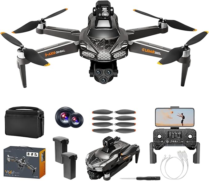 5G Brushless Drone with Camera for Adults 4K, 8K GPS FPV Drone with 3-Axis Gimbal & 360° Obstacle Avoidance - Foldable RC Drones for Adults, 5KM Transmission, 60min Flight, Auto Return, 50X Zoom (black)