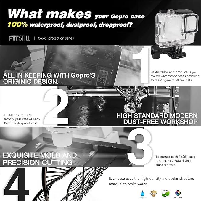 FitStill 45M/148FT Underwater Waterproof Case with Dive Filters Compatible for Go Pro Hero 4K,Monopod Floating Hand Grip Dive for Hero4K 2024 Action Camera Accessory Kit