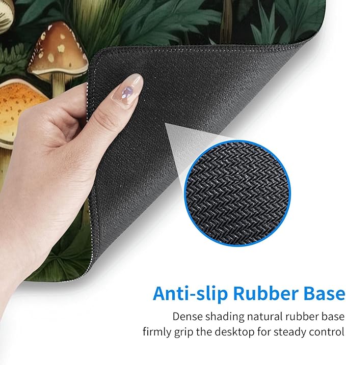 Gaming Mouse Pad, Large Non-Slip Rubber Base Mousepad, Keyboard Mouse Mat, Desk Pad with Stitched Edges, 31.5x11.8inch, Mushroom Forest