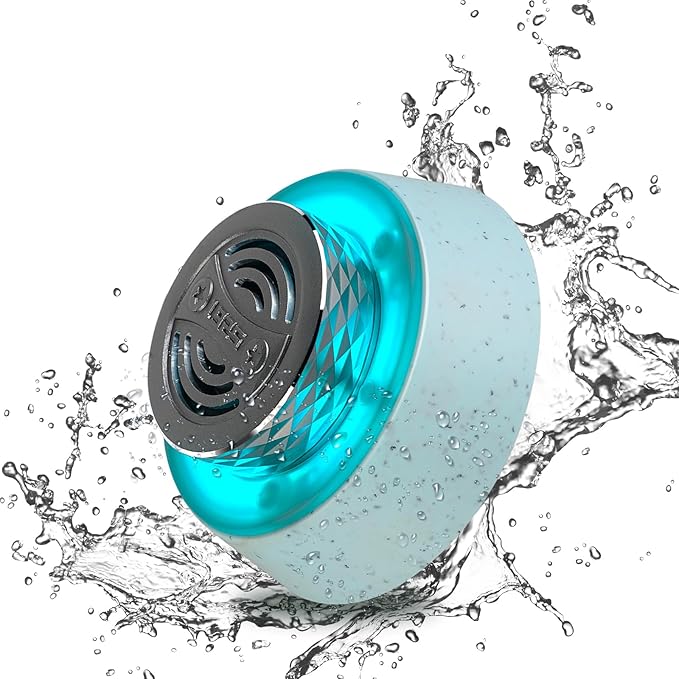 Bluetooth Shower Speaker, IP67 Waterproof Wireless Speaker with Colorful LED Lights, True Wireless 3D Stereo Sound, Portable Outdoor Speakers for Beach, Pool, Kayak, Travel, and Home Use (Blue)