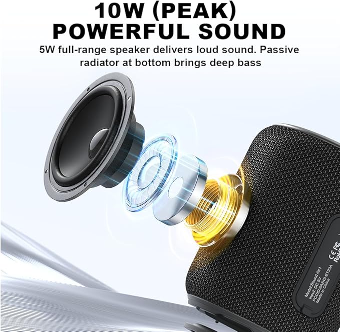 Bobtot Portable Speaker Bluetooth, IPX6 Shower Speaker Waterproof, 15H Playing Time, Loud and Stereo Sound with Bass, Dual Pairing for Party, Camping, Travel, Black