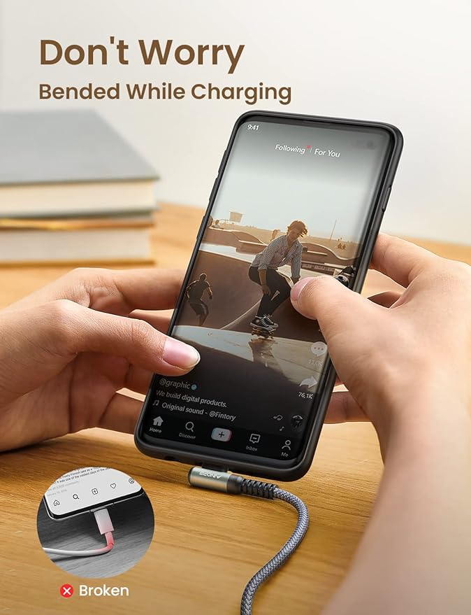 AINOPE USB C Cable to USB C 60W 3-Pack 3.3FT+6.6FT+10FT Nylon Braided Type C Charger Fast Charging Right Angle USBC to USBC Cable Charger Cord for iPhone 16 Pro Max 15 Samsung S25 Ultra S24 iPad Pro