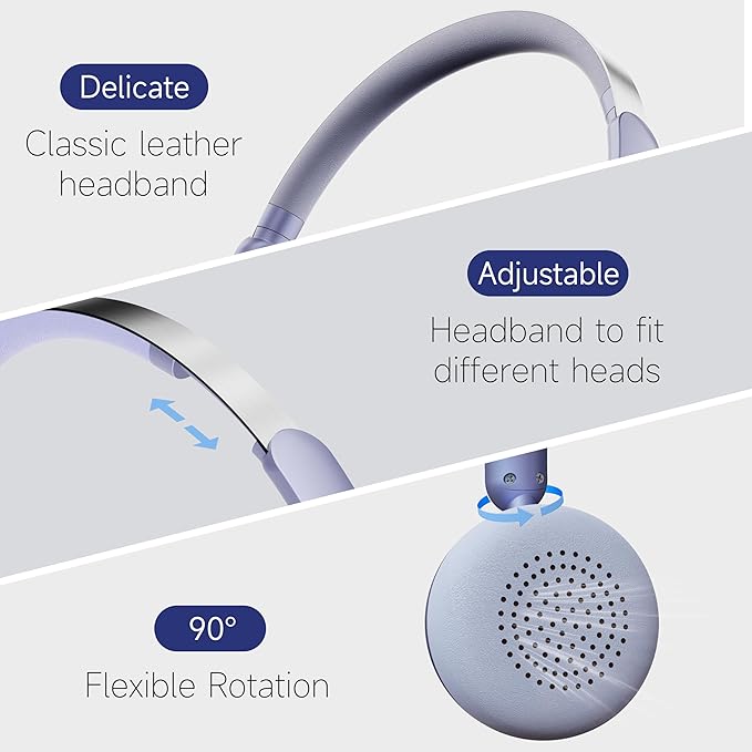 Sirius Wireless Retro Headphones, Bluetooth 5.4, 70H Playtime, ANC/ENC Active Noise Cancelling Reduction On-Ear with Microphone, Throwback 80's/ 90's Design-Purple