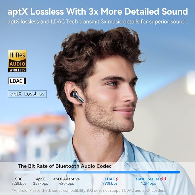 EarFun Air Pro 4 Adaptive Hybrid Noise Canceling Wireless Earbuds, Qualcomm Snapdragon Sound, aptX™ Lossless, 6 Mics AI CVC 8.0 Call, LDAC Hi-Res Audio, 52H Playtime, Bluetooth 5.4, in-Ear Detection