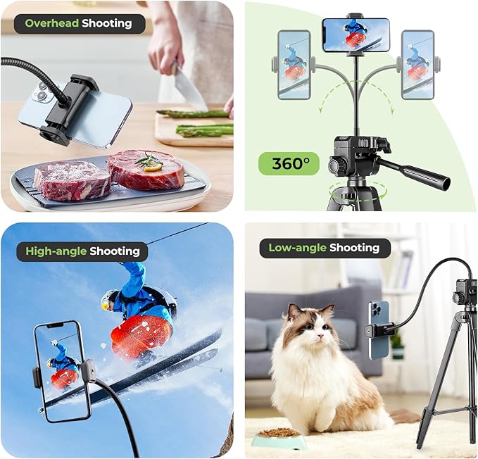 Aureday Phone Tripod, 82" Tripod for iPhone with Flexible Gooseneck, Wireless Remote and Phone Holder, Extendable Cell Phone&Camera Tripod Stand for Selfies/Video Recording/Live Streaming/Vlogging