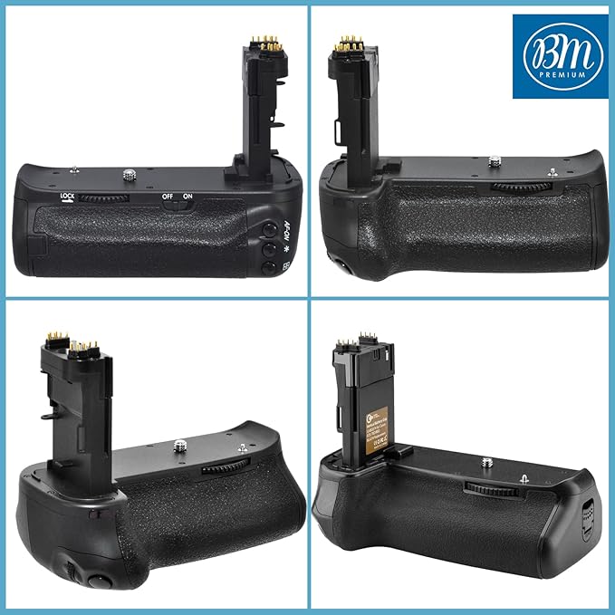 Battery Grip Kit for Canon EOS 70D, EOS 80D, EOS 90D Digital SLR Camera Includes Vertical Battery Grip BG-E14 Replacement + Qty 4 BM Premium LP-E6 Batteries + Rapid AC/DC Charger