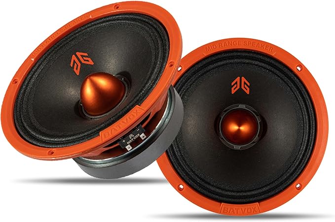 MX80E2 Midrange Loudspeaker 8" Orange Bullet, 640W Max, 4 Ohms, Premium Quality Audio Door Speakers for Car or Truck Stereo Sound System, Orange (2 Speaker)