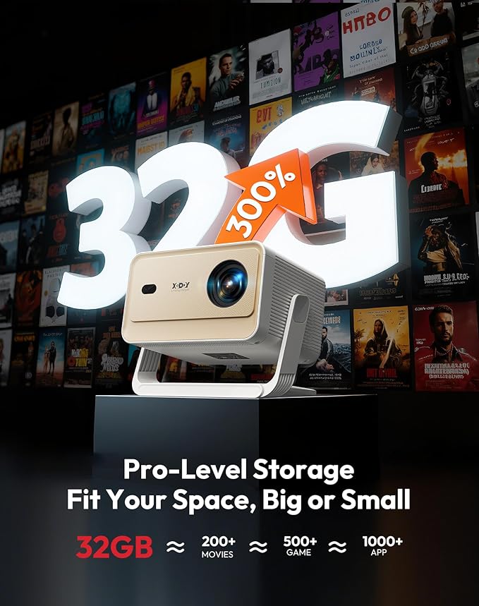 Xgody Netflix Certified Native 1080P Full HD Projector 700ANSI High Brightness, 4-Way Auto-Aligning & Voice Controlled Gimbal N6 PRO Smart Projector, WiFi 6, Bluetooth 5.4, Perfect for Bedroom