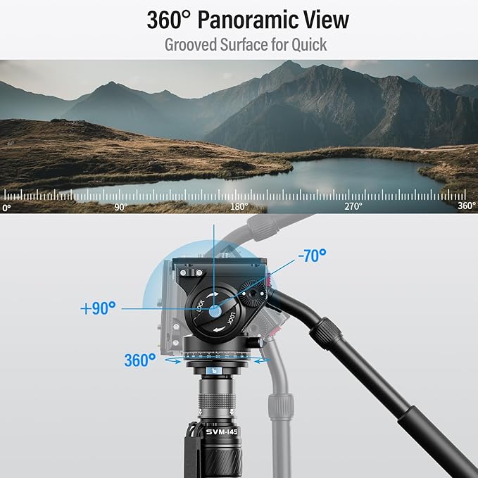 SIRUI SVM-145 Carbon Fiber Camera Monopod with Feet, 60.7" Professional Lightweight Travel Monopod with Fluid Video Head for DSLR Camera, One-Step Height Adjustment, Modular, Max Load 22lbs