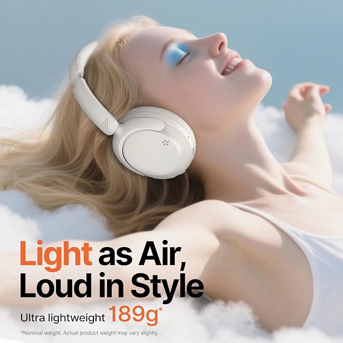 VOKALEN Hyper GO Wireless Over-Ear Noise Cancelling Headphones with Mic, 60H Playtime, Bluetooth Headset, Hi-Res Audio, DEEP360 Spatial Audio, Ultra-Lightweight for Travel, Work, Study