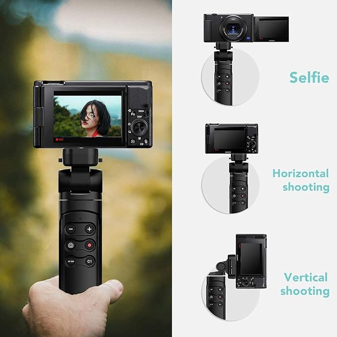 Wireless Vlogging Tripod Grip with Remote Shutter & Zoom Control for Sony ZV-1, A7 III, A6600, ZV-E10, A6400, A6100, A7R IV, ZV-1F, A7R III, A9 II – GP-VPT2BT Replacement for Travel & Self Recording
