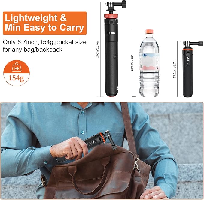 VRIG 20.1" Mini Extendable Gopro Tripod,Portable Selfie Stick Tripod for DJI OSMO Action 5Pro/4/3,GoPro Max Hero 13 12 11 10 9 8 7 6 5 4 3 3+ 2 1 Session,Insta360 X5/X4