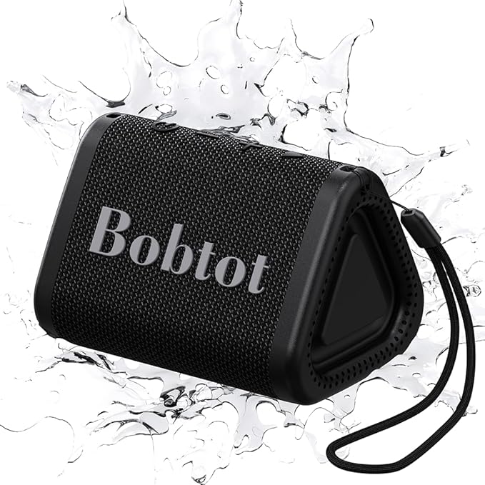 Bobtot Portable Bluetooth Speaker Wireless, IPX7 Small Shower Speaker Waterproof, 15H Playing Time, Loud and Stereo Sound with Bass, TWS Pairing for Party, Camping, Travel, Black
