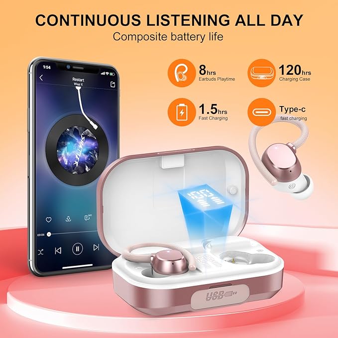 Wireless Earbuds Bluetooth Headphones 120hrs Playtime HiFi Stereo Wireless Headphones with HD Mic Deep Bass Earphones with Dual LED Display USB-C IP7 Waterproof Earbuds for Running Sports