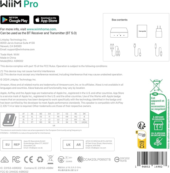 WiiM Pro AirPlay 2 Receiver, Google Cast Audio, WiFi Multiroom Streamer, Compatible with Alexa, Siri and Google Assistant, Stream Hi-Res Audio from Spotify, Amazon Music, Tidal and More