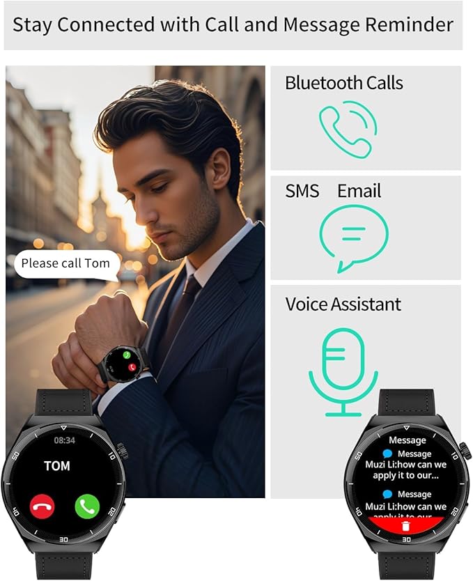 AMOLED Smart Watches for Men Women Fitness Tracker Watch Smartwatch for Android Phones/iPhone Compatible 1.43" HD Mens Watch with SOS ChatGpt AI Voice Heart Rate Sleep Female Cycle IP68 Waterproof