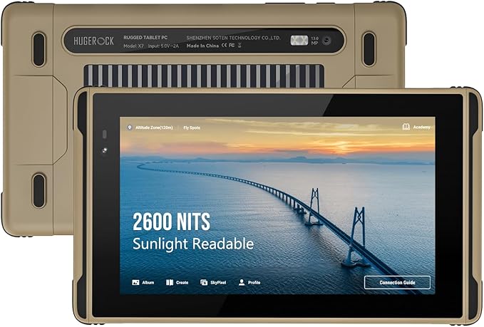 X7 Rugged Tablet 7 inch, 2600nit Sunlight Readable, 8+128GB Android 13 Waterproof Tablets for Outdoor Moto Drone Camera Monitor