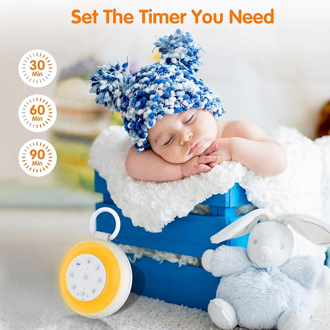 Portable White Noise Sound Machine for Baby, Kids, Adults Sleep - 24 Soothing Natural Sounds, 7 Color Night Light, Portable Wireless Bluetooth Speaker for Home, Travel, Nursery, Office