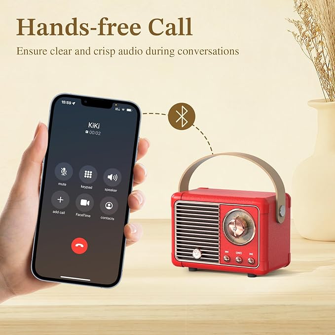 PRUNUS J-999 Retro Bluetooth Speaker,Vintage Decor,Mini Wireless Bluetooth Speaker,Cute Old Fashion Style Support USB/TF Card/AUX for Kitchen Desk Bedroom Office Party Outdoor(Exclusive Red)